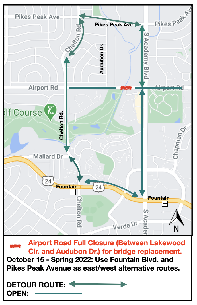 Airport Road over Spring Creek detour map Oct. 14, 2021-spring 2022